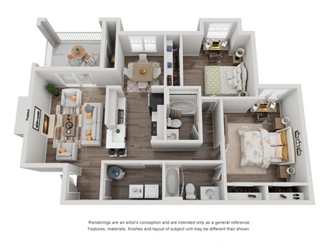 Floor plan for 2 beds, 2 baths, 1032 sqft